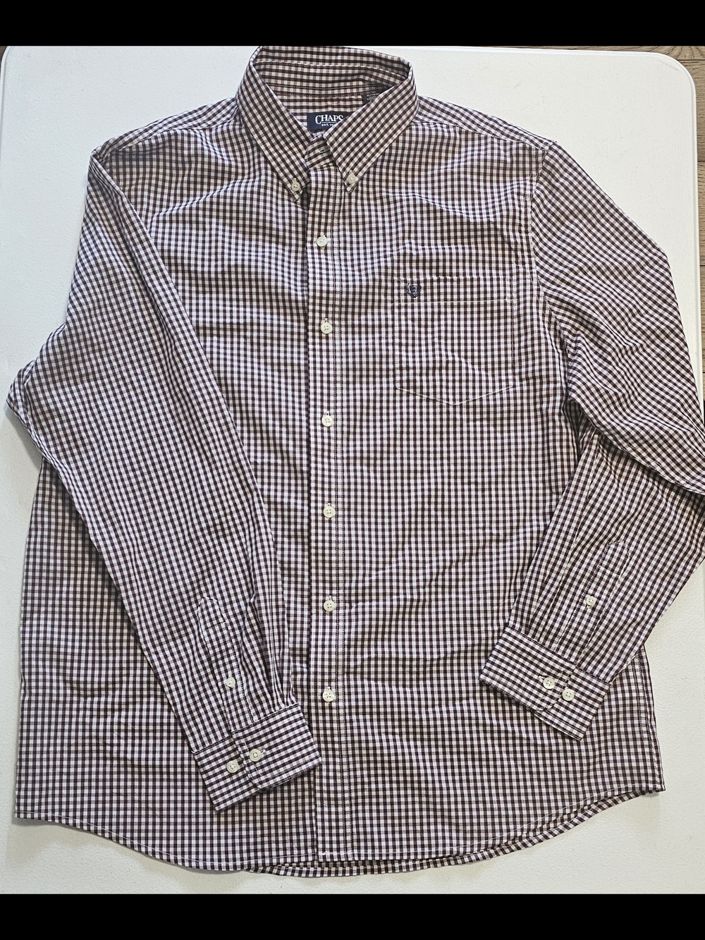 Chaps Men's Button-Down Gingham Shirt in Burgundy